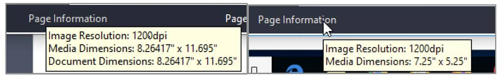 Show document and substrate sizes