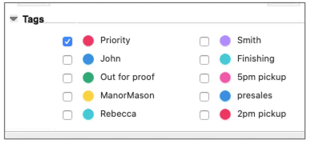 Tags applied to a job in Job Properties