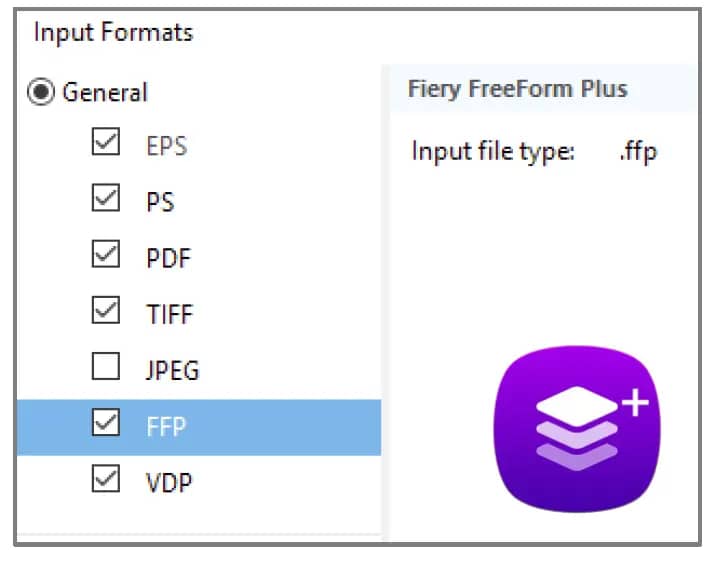 Fiery FreeForm Plus (.ffp) file format available in Fiery Hot Folders